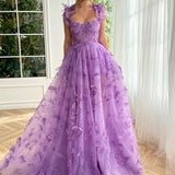 Chicmy-Aesthetic 3D Crochet Butterly Embroidered Tulle Prom Dress