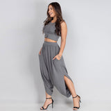 CHICMY-  Womens Casual Two Piece Set Sports Sleeveless T-shirt and Wide Leg Trousers Pant