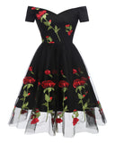 Chicmy-new fashion trend Rose Floral Embroidered V-Neck Elegant Party Pleated Mesh Overlay Vintage  Dresses