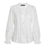 CHICMY- Women's Summer Casual Shirt French Style Lace Patchwork White Shirt Top