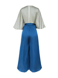 CHICMY- V-Neck Ruffle Top & Hem Split Wide Leg Pants 2Piece Set