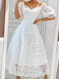 Chicmy-new fashion trend White Floral Print Elegant Puff Sleeve Slash Neck  Lace Party Prom Wedding Dresses