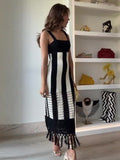 Chicmy-nye outfits Knitted Tassel Long Dress Women Striped Hollow Out Slim Sling Party Dresses 2025 Elegant Sleeveless Backless Lady Beach Robes