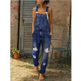 CHICMY- Casual Solid Ripped Slit Strap Sleeveless Regular Denim Jumpsuits with Front Pocket