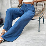 Chicmy-Winter Outfits Women's High Waisted Elastic Blue Casual Pants Long Pants