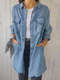 Chicmy- Casual Denim Plain Shirt Collar Denim Coat