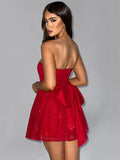 Chicmy Mesh Strapless Sparkle Sexy Mini Dress For Women Fashion Backless Bow Pleated Dresses Femme Club Party Dress Elegant-Christmas Outfit