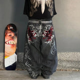 Chicmy-90s streetwear Gothic punk dark personality graphic print design casual jeans for women 2024 new hip-hop trend retro versatile streetwear baggy