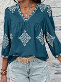 Chicmy- Ethnic Casual V Neck Loose Blouse