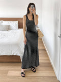 Chicmy-nye outfits Elegant Knit Stripped Strap Women's Dress Cotton Backless Sleeveless U Neck Beach Holiday Maxi Dresses Chic Spaghetti Stap Robe