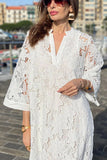 Chicmy-new fashion trend Confidence and Adventure Flower Lace V-neck Bell Sleeve Loose Midi Dress