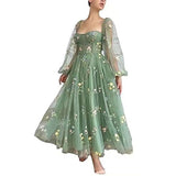 Chicmy-Retro Floral Flower Embroidered Maxi Prom Tulle Formal Gown Dress