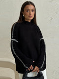 Chicmy-nye outfits Casual Knitted Contrast Pullovers Sweater Women Loose Turtleneck Long Sleeve Baggy Jumper 2025 Autumn Lady All-match Knitwear