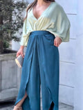 CHICMY- V-Neck Ruffle Top & Hem Split Wide Leg Pants 2Piece Set