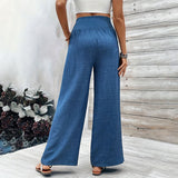 Chicmy-Winter Outfits Women's High Waisted Elastic Blue Casual Pants Long Pants