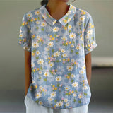 CHICMY- Women's 2024 Summer Retro Floral Print Cute Crew Neck Casual T-Shirt Top Boho Tee