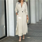 Chicmy-2025 Sexy Deep V Long Sleeved Pocket Shirt Dress New Spring Multi-color Loose Office Dress Female Casual Side Split Robe Dress