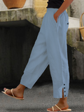 Chicmy-Loose Buttoned Cotton And Linen Linen Pants