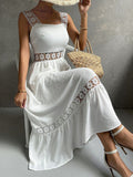 Chicmy-Boho Casual Cotton Eyelet Hollow Thick Strap Lace Midi Dress