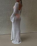 Chicmy-Sheer Crochet Knitted Long Swimsuit Cover Ups Maxi Beach Dress