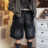 Chicmy-90s streetwear High street multi-pocket Harajuku washed black y2k denim shorts women 2000s summer aesthetic hip-hop popular niche cargo short