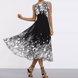 Chicmy-new fashion trend Fashion Butterfly Floral Print Long Elegant O Neck A-Line Party Dress Summer Sleeveless Tank Dresses