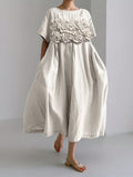 Chicmy-new fashion trend Classy 3D Flowers PLeated Linen Blend Maxi Dress