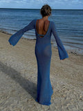 Chicmy-Sheer Crochet Knitted Long Swimsuit Cover Ups Maxi Beach Dress