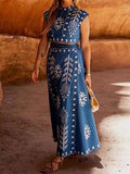 Chicmy-2 Piece Sets Women Outfit Summer Sleeveless Print Crop Top High Waist Skirt Set Office Lady Elegant Holiday Beach Slim Dress Set