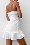 CHICMY- Women's 2024 Sexy Party Dress Sleeveless Ruffled White Minin Dresses Cotton Soft Dress