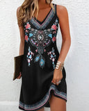 Chicmy- V Neck Casual Ethnic Loose Dress