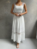 Chicmy-Boho Casual Cotton Eyelet Hollow Thick Strap Lace Midi Dress