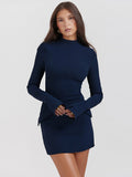 Chicmy Dark Blue Two Pocket Sexy Mini Dress For Women 2023 Autumn Winter New Long Sleeve Bodycon Club Party Dress Elegant-Christmas Outfit