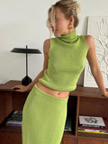 Chicmy-nye outfits Knitted Turtleneck Vest Skirt Suit Women Slim Sleeveless Pullover Top High Waist Skirts 2 Pieces Set Autumn All-matching Sets