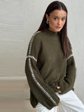 Chicmy-nye outfits Casual Knitted Contrast Pullovers Sweater Women Loose Turtleneck Long Sleeve Baggy Jumper 2025 Autumn Lady All-match Knitwear