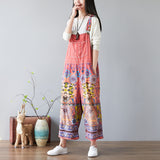 CHICMY- Women's Tribal Vintage Jumpsuit Floral Print Loose Jumpsuit Overall Denim Jumpsuit