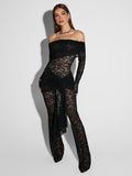 Chicmy Lace See Through Long Sleeve Sexy Jumpsuit Women Fashion Lace Off-shoulder Bodycon High Waist Club Party Jumpsuits-Christmas Outfit