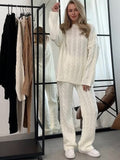 Chicmy-nye outfits Lazy Knit Twist Sweater Two Piece Sets Women O-neck Long Sleeve Jumper Wide Leg High Waist Pants 2025 Autumn All-matching Suits