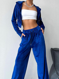 CHICMY- Women's Set Casual Two Piece Set Fall Outfit Sport Velvet Sweatshirt and Straight Pant