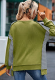 Chicmy-Winter Outfits Women's Autumn Green Sweatshirt Striped Patchwork Sleeve Half Button Sweatshirt