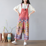 CHICMY- Women's Tribal Vintage Jumpsuit Floral Print Loose Jumpsuit Overall Denim Jumpsuit