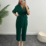 CHICMY- Women's all Match Jumpsuits Adjusted Tie Overall Loose Short Sleeve Jumpsuit