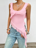 CHICMY- Women's 2024 Mesh Ruffle Crop Tank Tops U Neck Sleeveless Summer Sexy Cami Shirt