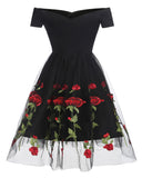 Chicmy-new fashion trend Rose Floral Embroidered V-Neck Elegant Party Pleated Mesh Overlay Vintage  Dresses