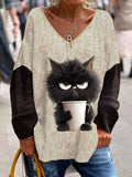 Chicmy- Cat Knitted V Neck Casual Shirt