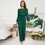 CHICMY- Women's off Shoulder Jumpsuit Overall Solid Tie Waist Straight Jumpsuit