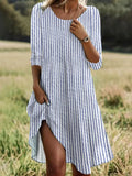 Chicmy- Casual Striped Crew Neck Loose Dress