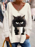 Chicmy- Cat Knitted V Neck Casual Shirt