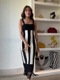 Chicmy-nye outfits Knitted Tassel Long Dress Women Striped Hollow Out Slim Sling Party Dresses 2025 Elegant Sleeveless Backless Lady Beach Robes