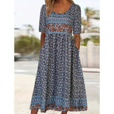 Chicmy-new fashion trend Floral Print Crew Neck Dress, Casual Short Sleeve Dress For Spring & Summer, Women's Clothing